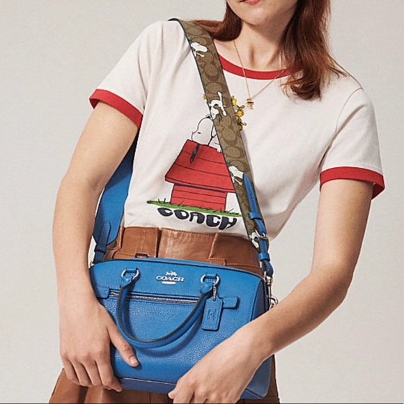 NWT COACH X Peanuts Rowan Satchel Snoopy Print Bag +Charlie Brown Charm Keychain - Picture 10 of 16